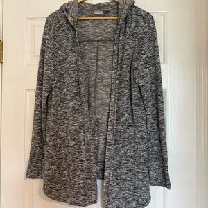 Women's L KENAR Hooded Cardigan Open Sweater Flyaway Yoga Marled Lightweight T67